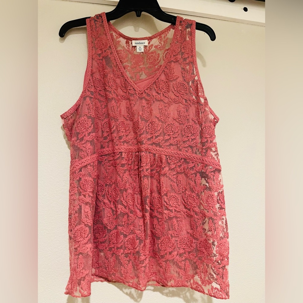 Sundance layered, v-neck lace top with built in cami